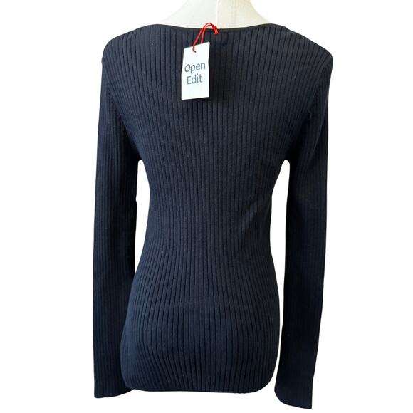 NWT OPEN EDIT NORDSTROM Women's Black Ribbed Long Sleeve Tops Size S - Picture 6 of 6